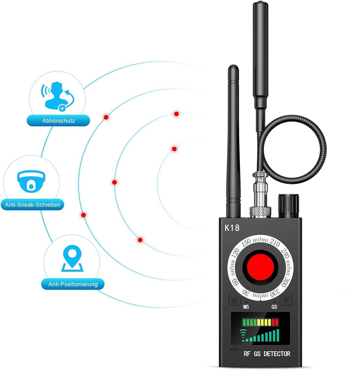 Menborn Wanzen Detektor, Hidden Camera Detector, GPS Spy Finder, Versteckte Kamera Detektor für GSM Tracker Abhörgeräte, Funkkameras Wanzenfinder | GPS-Tracker, HF-Signalscanner, magnetische Erkennung, einstellbare Empfindlichkeit, Hotel und Auto