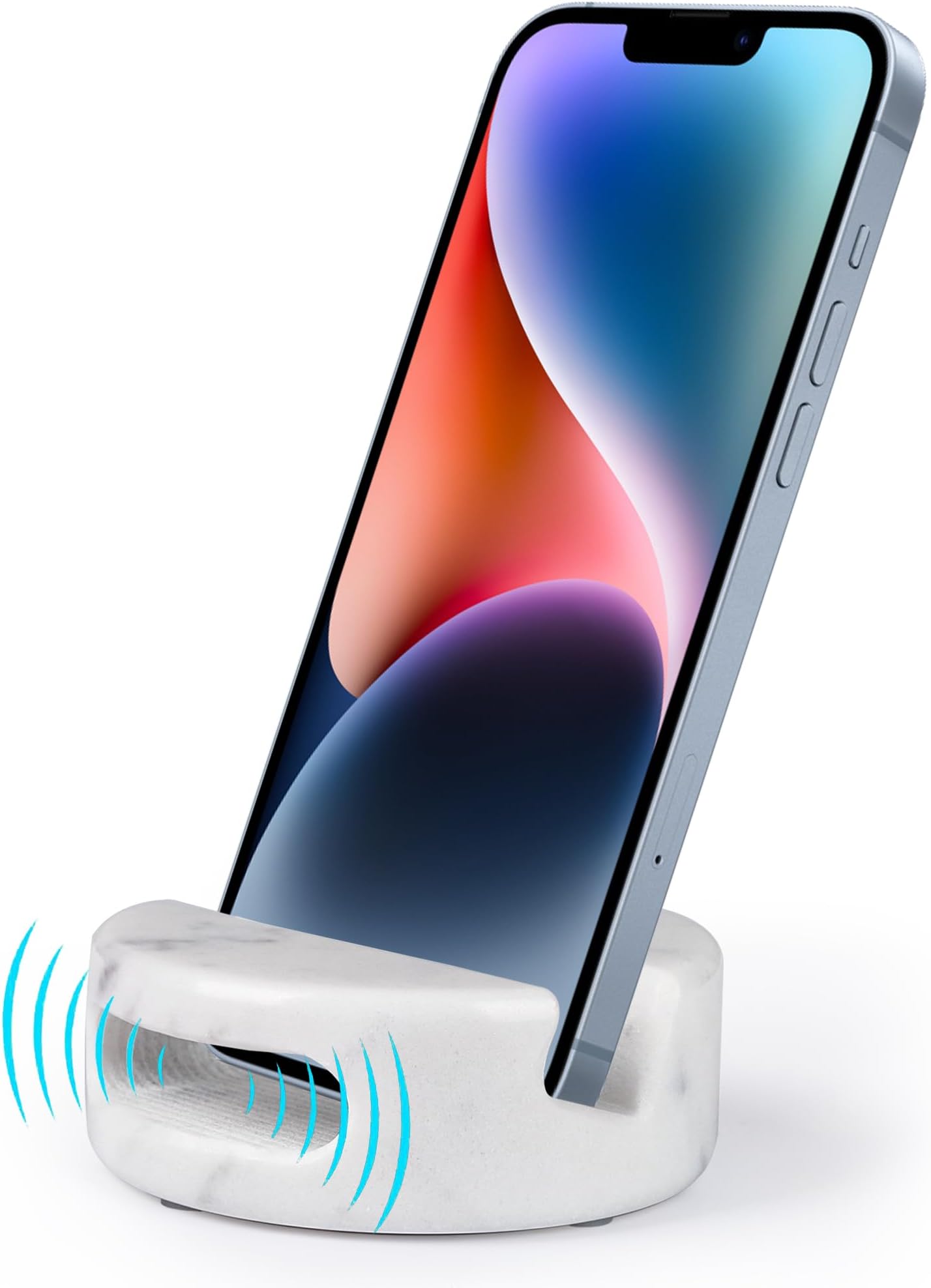 CHISELED ST DF SK Elegant and Versatile White Marble Phone Stand with Sound Amplification Function Round Phone Holder for Desk, Kitchen, Bathroom, Bedside