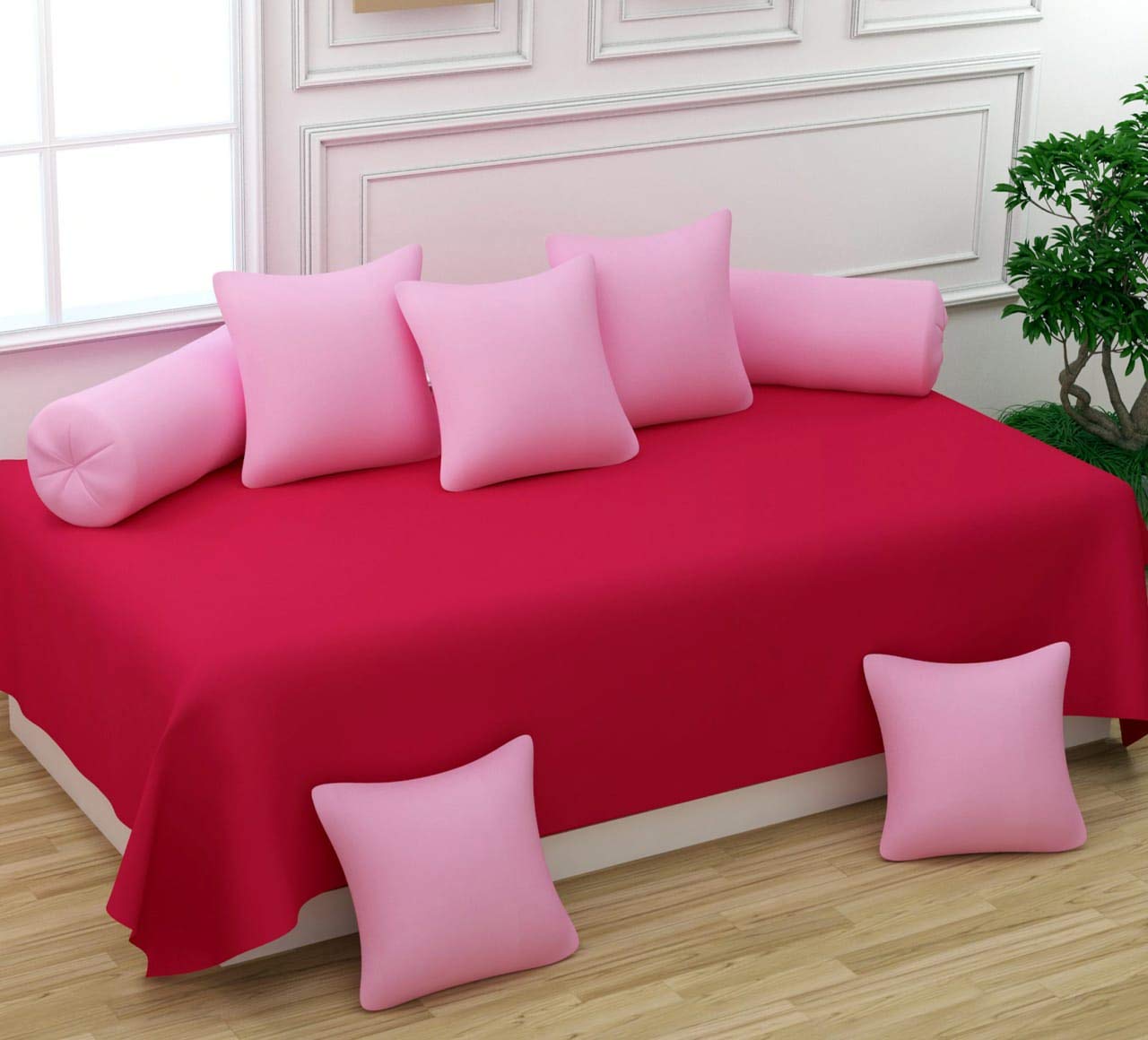 200TC Diwan Set Cotton 8 Piece | Deewan Printed Bedsheet Sets for Living Room Hall (Set of 8 Piece, 1-Bed Sheet 60x90 Inch | 2-Bolster Cover 16x32 Inch | 5-Cushion Cover 16x16 Inch)(AAA-06)-image-43
