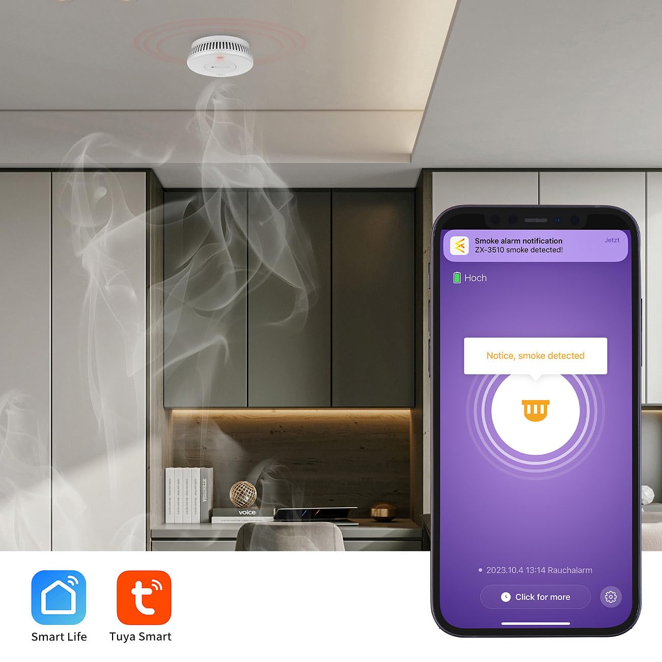 VisorTech rilevatori fumo.sets: set da 3 pezzi Rilevatore di fumi WLAN, batteria integrata di 10 anni, 85 dB (sensore fumo, rilevatore, pc)