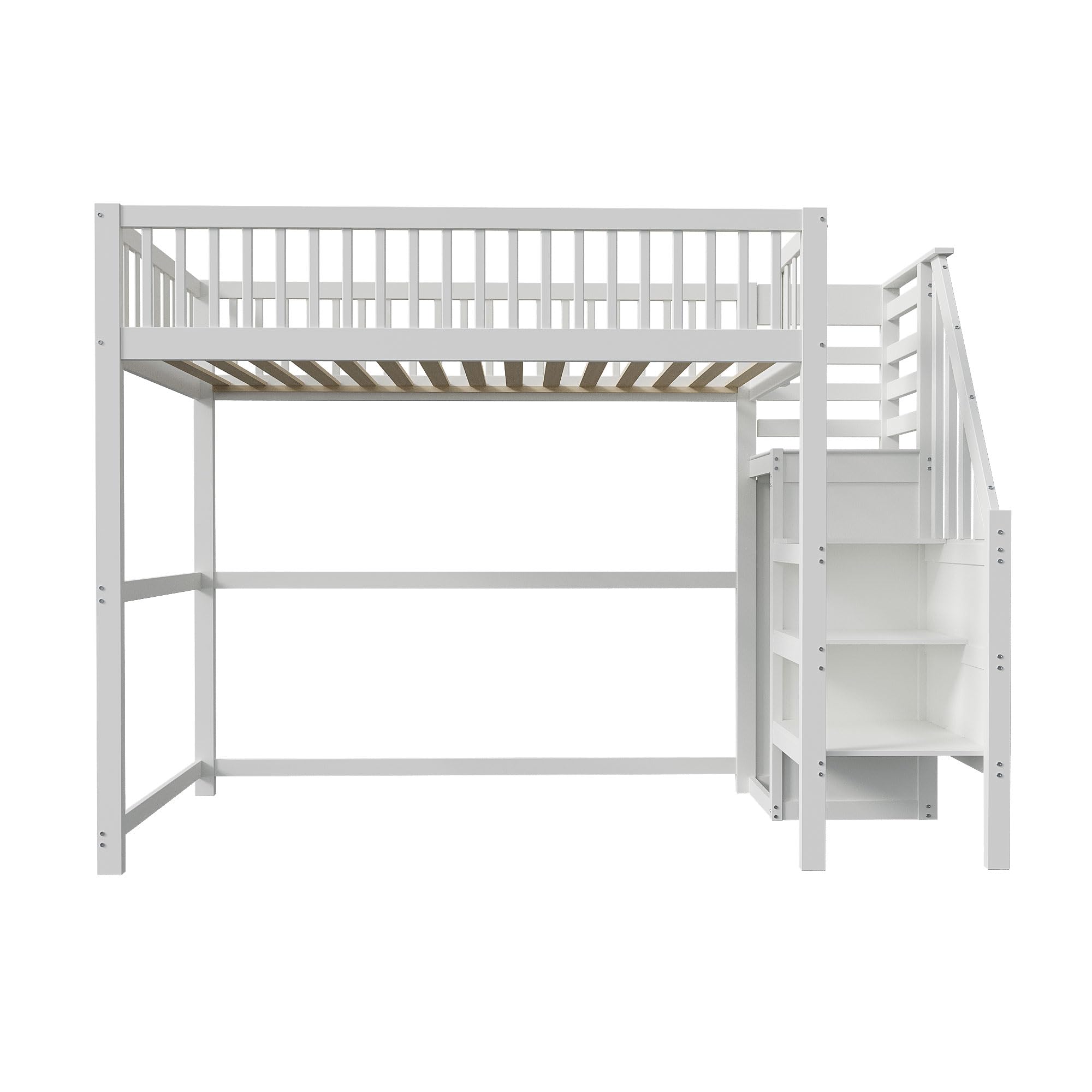 YESGIGA Cama alta 90 x 200 cm con escalera, cuna blanca de madera con estante de almacenamiento, armario sencillo (blanco, 90 x 200 cm)