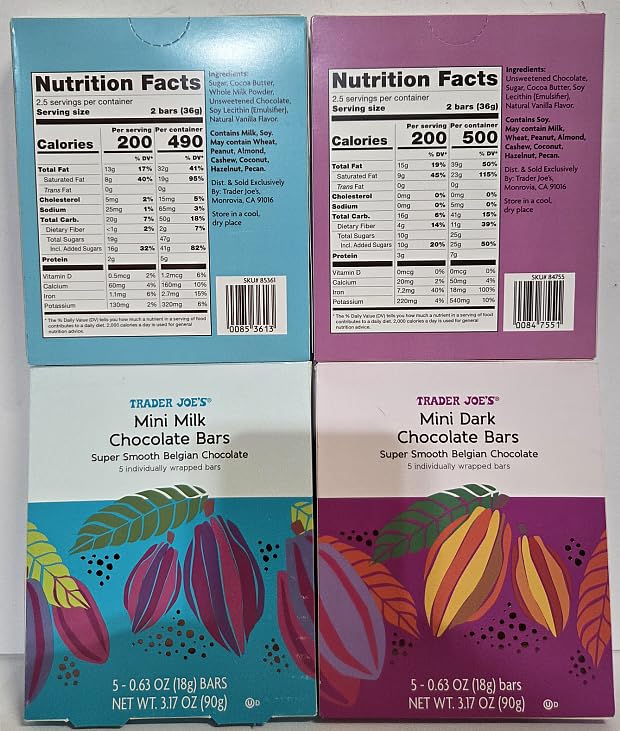 Miniatura 2 de Trader Joe Mini barras de chocolate con leche y chocolate negro al 70% de cacao, 100 calorías, 3.17 onzas, 3.17 oz (cuatro cajas)