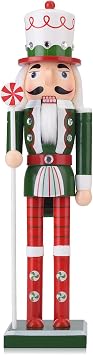 Wooden Christmas Soldier Nutcracker Decorations, 15 Inch Xmas Nutcracker Figure Christmas Decor for Home, Shelf, or Party Display Green