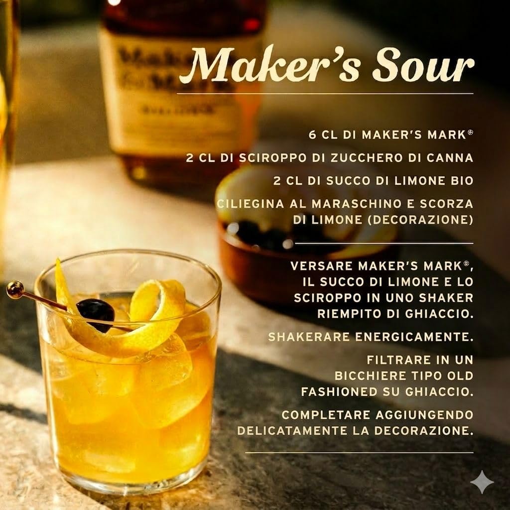 Maker's Mark, Kentucky Straight Bourbon Whisky, bourbon dolce e soft dall'iconica chiusura in cera rossa - bottiglia in vetro da 700ml