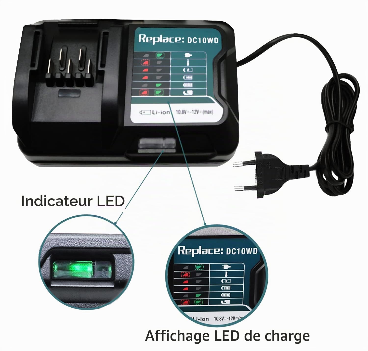 2X 12V 2000mAh BL1021B Batterie avec Chargeur DC10WD