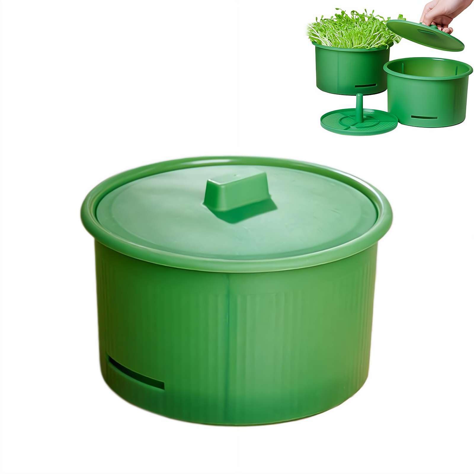 Single-Layer Bean Sprout Growing Kit – 7.3" Kitchen Sprouter with Grid Tray & Light-Blocking Lid, Plastic Sprouting Pot for Healthy Mung Beans, Lentils, Broccoli & Alfalfa