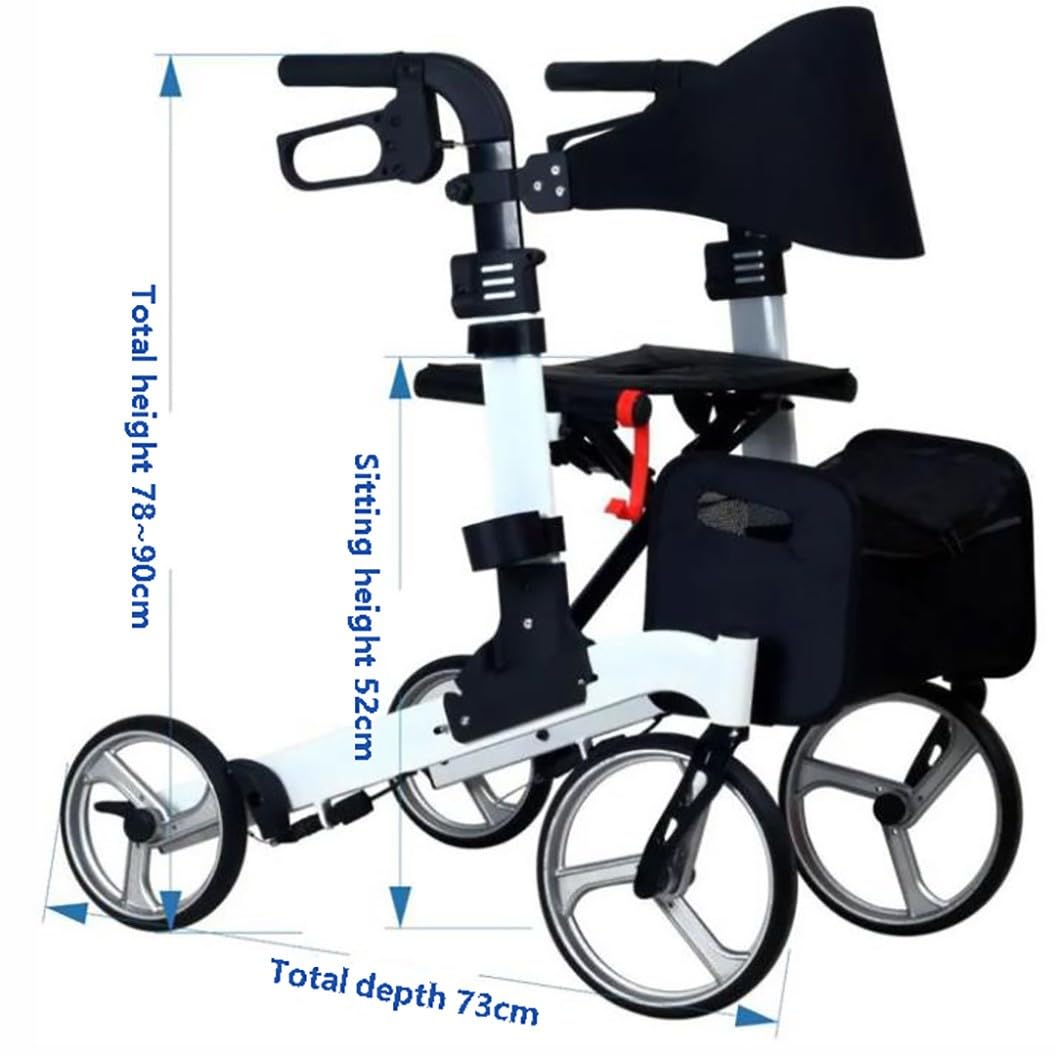 Andador para Exteriores de Aluminio,Andador plegable ligero,Andador para ancianos,altura ajustable,Con Almacenaje Asiento y Frenos,Para uso exterior e interior White