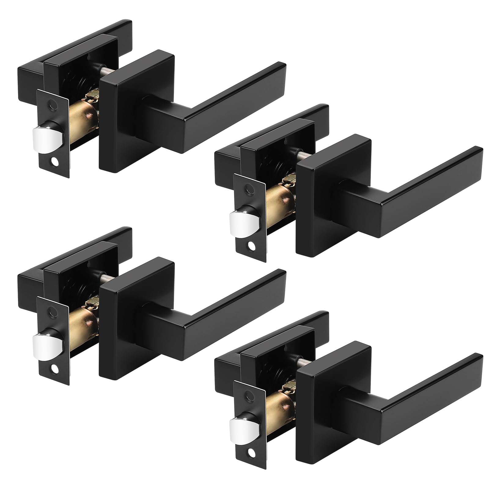 Probrico 4 Pack Passage Door Handle in Matte Black,Interior Closet Door Knobs for Hallway,Non-Locking Keyless Modern Door Lever Hardware,Reversible Left &amp; Right Handed Door