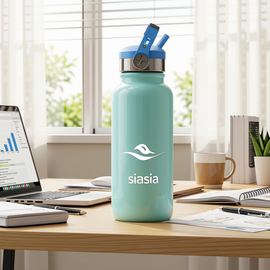 Borraccia Thermos termica 1L in acciaio inox – 3 tappi intercambiabili magnete telefono, pipetta sportiva e apertura ampia – borsa inclusa – ideale per sport, ufficio e viaggi, senza BPA