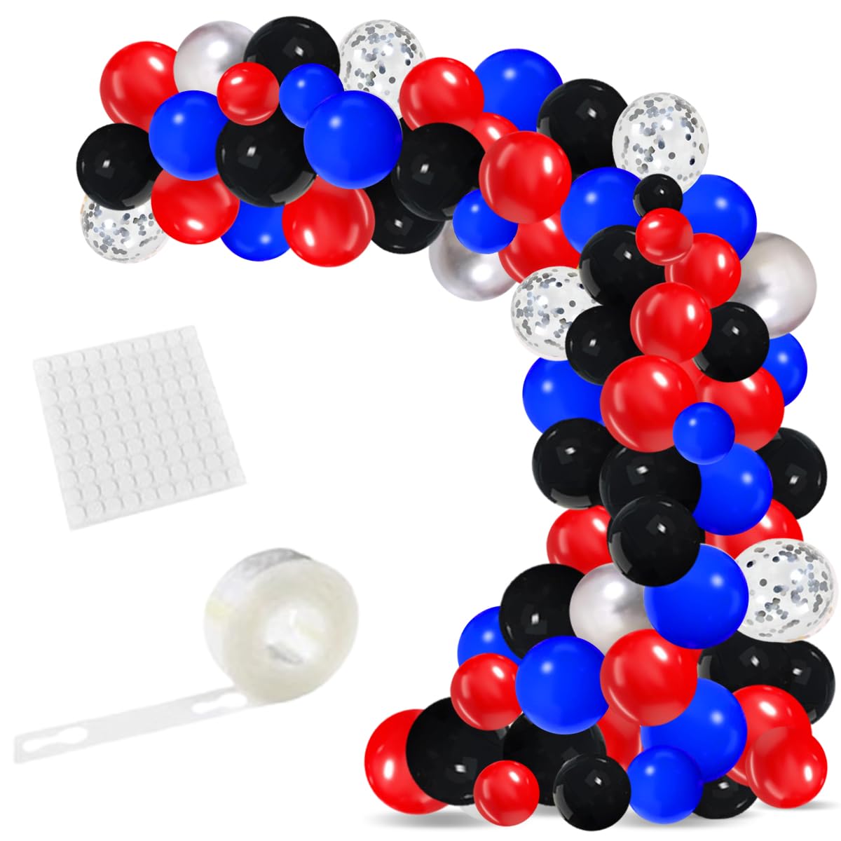 MnbvGh Red Blue Black Balloon Garland Arch Kit, Red Black Balloons Metallic Silver Balloons Blue Black Balloons for Spider Boy Man Robots Hero