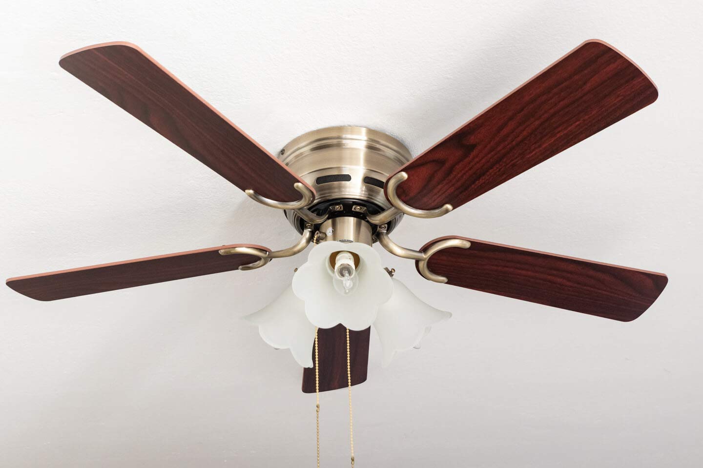 Kisa Deluxe Ceiling Fan 105 cm Brass Antique Blade Rosewood / Dark Walnut Including Lighting and Pull Switch
