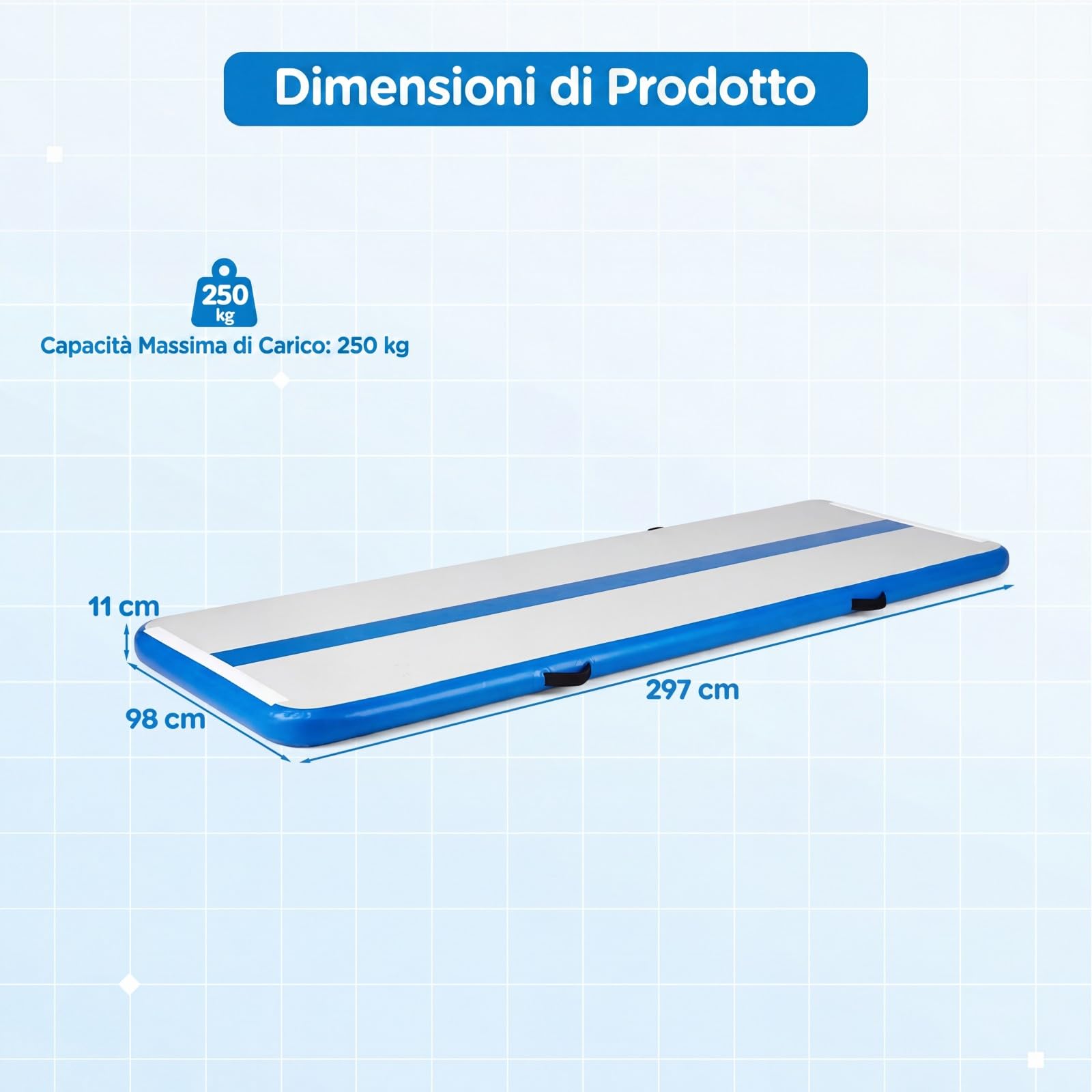 COSTWAY Tappeto Ginnastica Artistica da Casa, Materasso Ginnastica in PVC con Pompa ad Aria e Borsa, Tappetino Gonfiabile per Yoga, Fitness e Allenamento, 297 x 98 x 11 cm