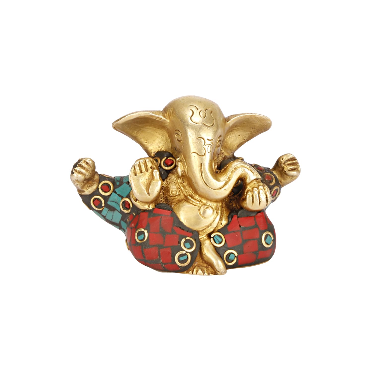 Seigneur Appu Ganesh en laiton certifié pur avec pierre de tortue gravée, (idole de 5 cm pour la maison) | Ganesh Murti | Design pour bureau, voiture et décoration d'intérieur |
