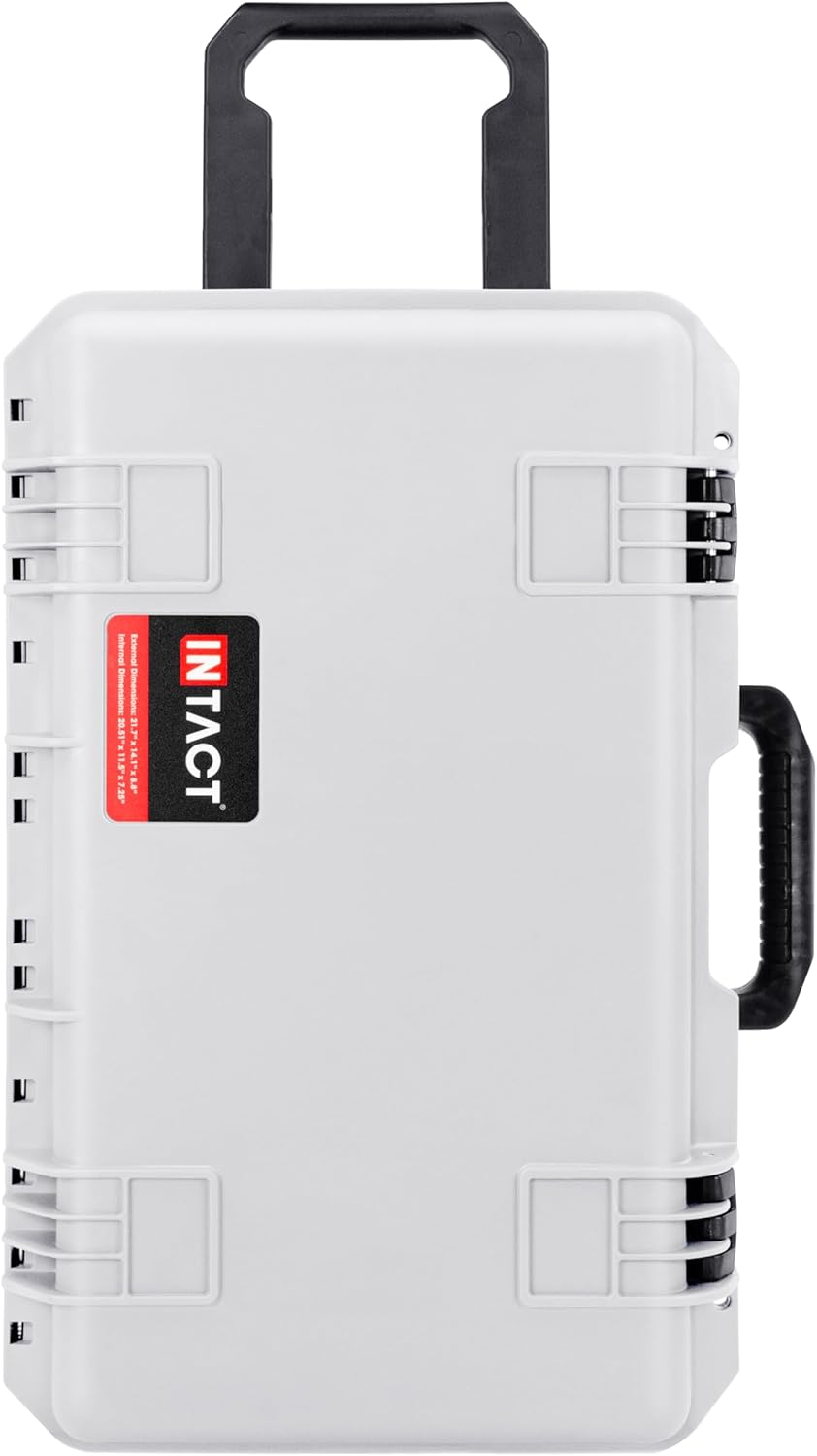 Eylar 22 Inch Intact Premium Series Hard Rolling Carry-On Travel Case, Lightweight and Durable Design with Foam (White)