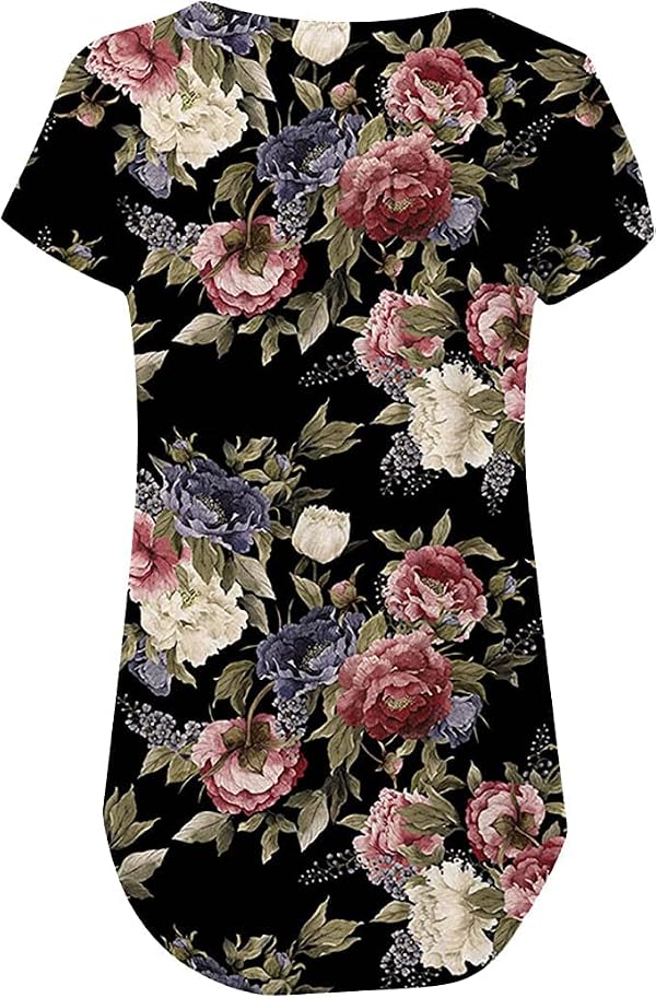 Womens Tops Hide Belly Tunic Summer Short Sleeve T Shirts Flowy Henley Tshirt Casual Dressy Blouses for Leggings by YUGYUJ - Used condition - Image 4