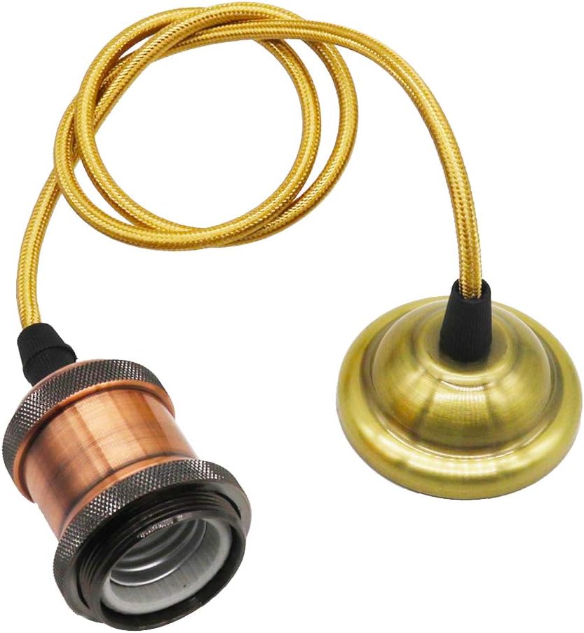 Vintage Mini Pendant Light Single Socket E26/ E27 Base Woven Fabric Cord Hanging Light Kit for Home Corridor Studio Office (Silver)
