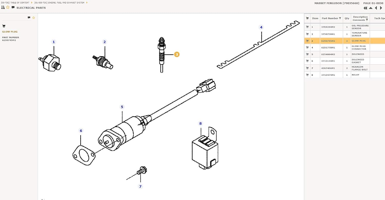 6259745M2 Agco Parts Glow Plug For Massey Ferguson GC1705 GC1710 GC1715 GC1720