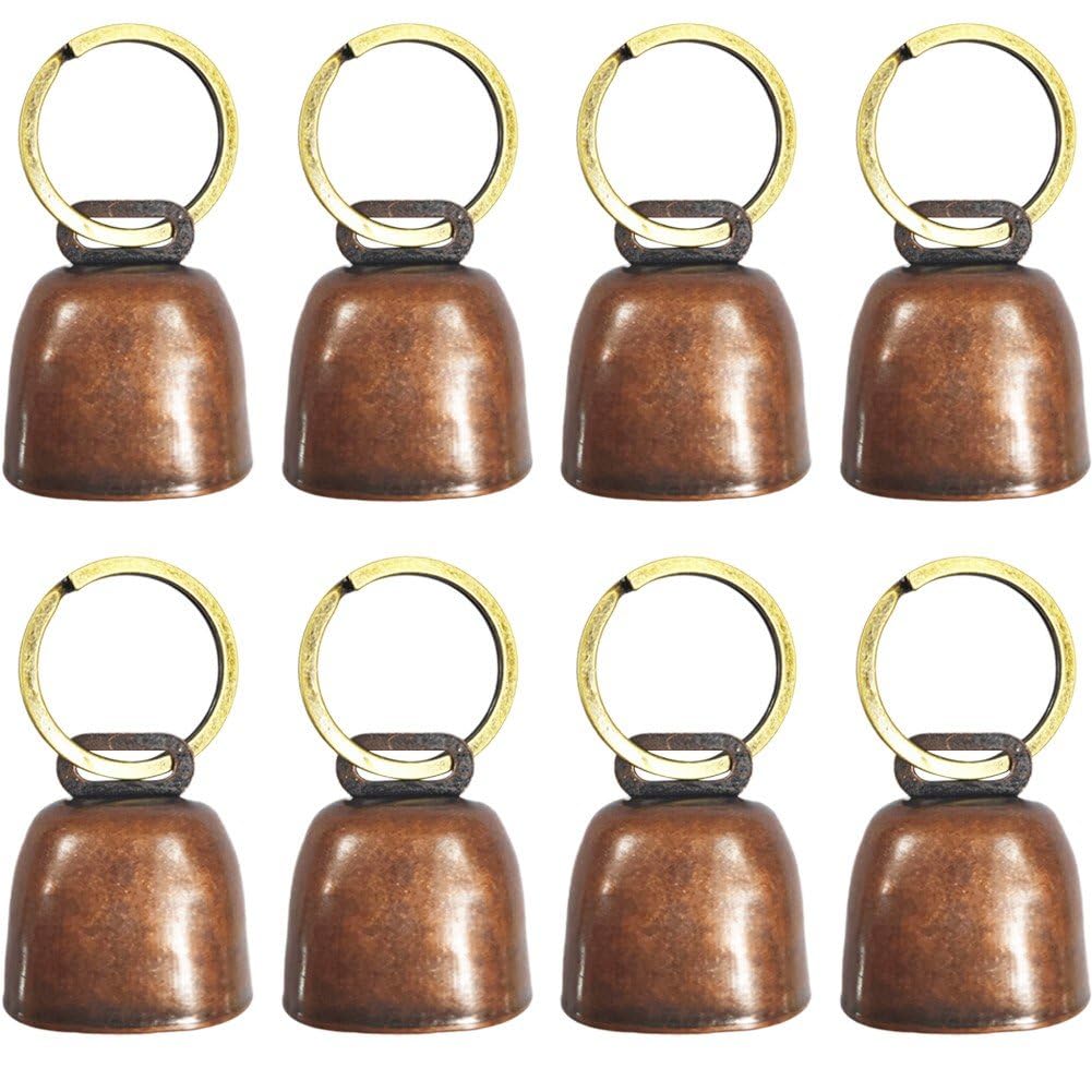 Fituenly 8 Pcs Metal Grazing Bells with Key Ring, Small Cow Horse Sheep Bells, Anti-theft Accessories for Livestock, Super Farm Animal Bells for Cats Pets