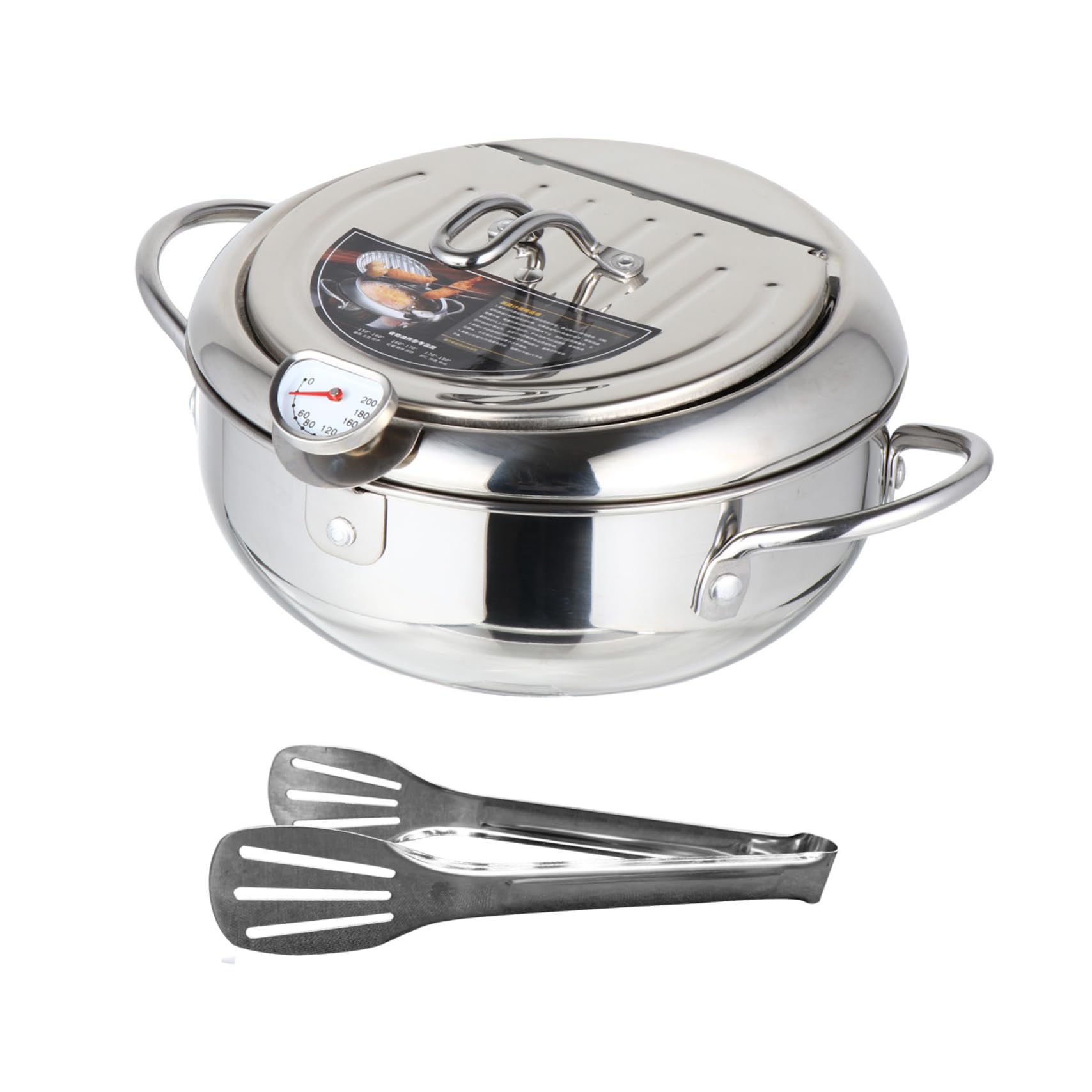 HEALLILY 1Set Japanese Style Fryer with Thermometer Portable Nonstick Frying Pan for All Stove for Tempura and Various Fried Foods Oil Drainer Rack