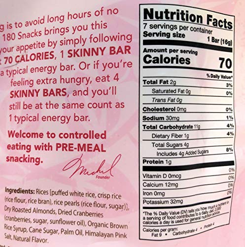 180 Snacks Pre-Meal Snack Skinny Rice Bar with Himalayan Salt Variety Bundle Pack (4) 3.22 oz each