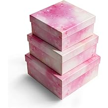 Pink Watercolor Gift Box with Lid for Present, 3 Sizes Decorative Nested Gift Boxes for Presents, Sturdy Cardboard Storage Gift Box Set for Birthdays, Weddings, Anniversaries & Daily Gifting