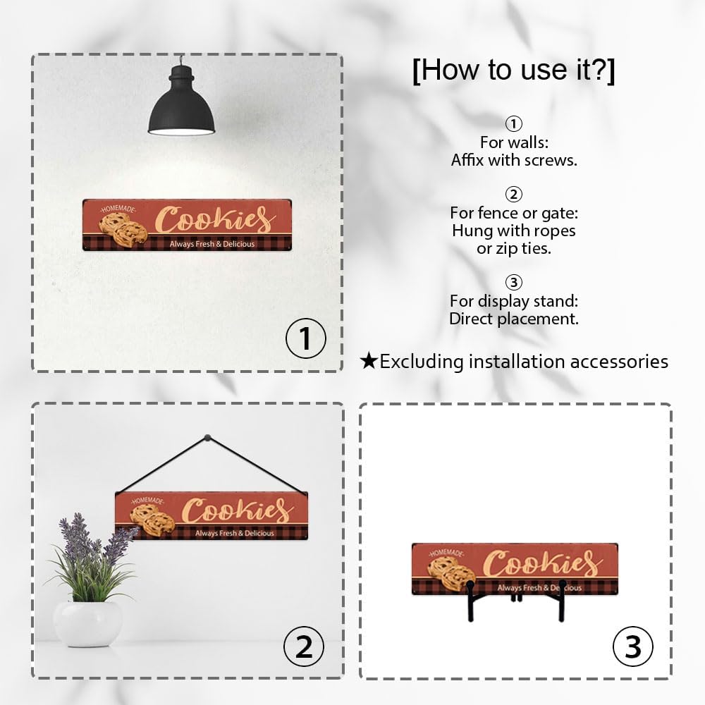 Cookies Homemade Always Fresh Delicious Christmas Metal Sign Vintage Print Art Poster Tin Hanging Plaque for Home Kitchen Patio Yard Cafe Coffee Bar Wall Decor Novelty Gift 16" x 4" image 3