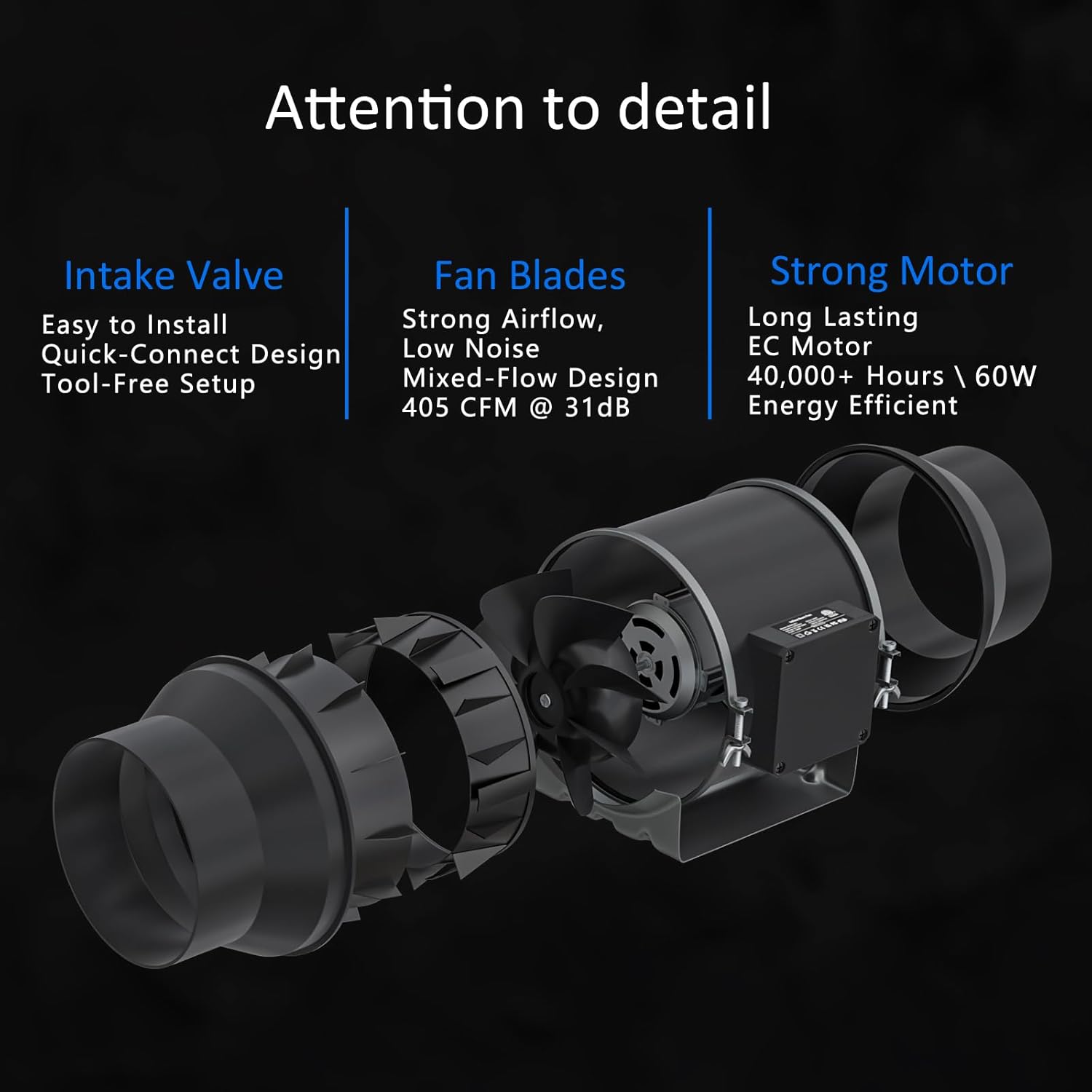 Toolazy 6 Inch Inline Duct Fan with Smart Controller, 405 CFM Quiet EC Motor Ventilation Fan with Temperature Humidity Sensor, Exhaust Fan for Grow Tent, Hydroponics, HVAC, Indoor Gardening