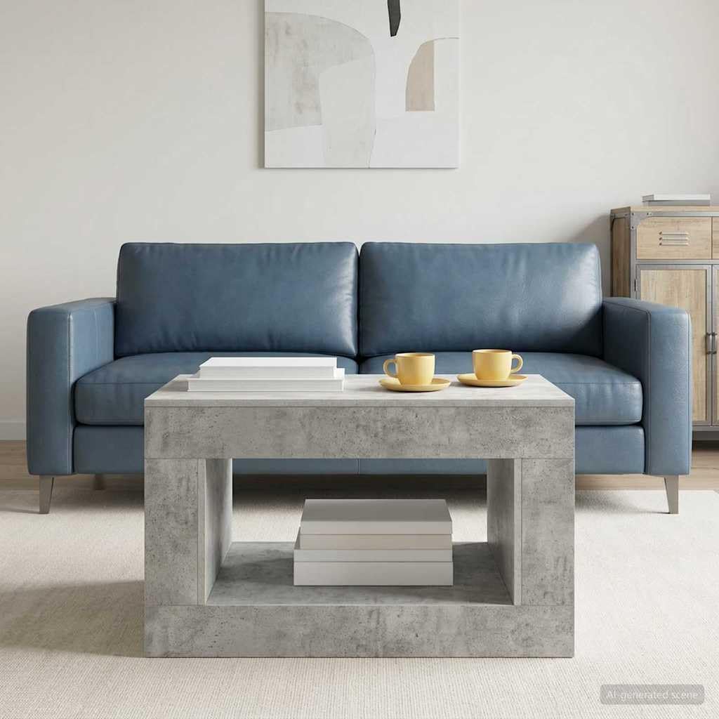 Table basse gris béton 80,5 cm en bois et métal robuste avec rangement pour salon moderne