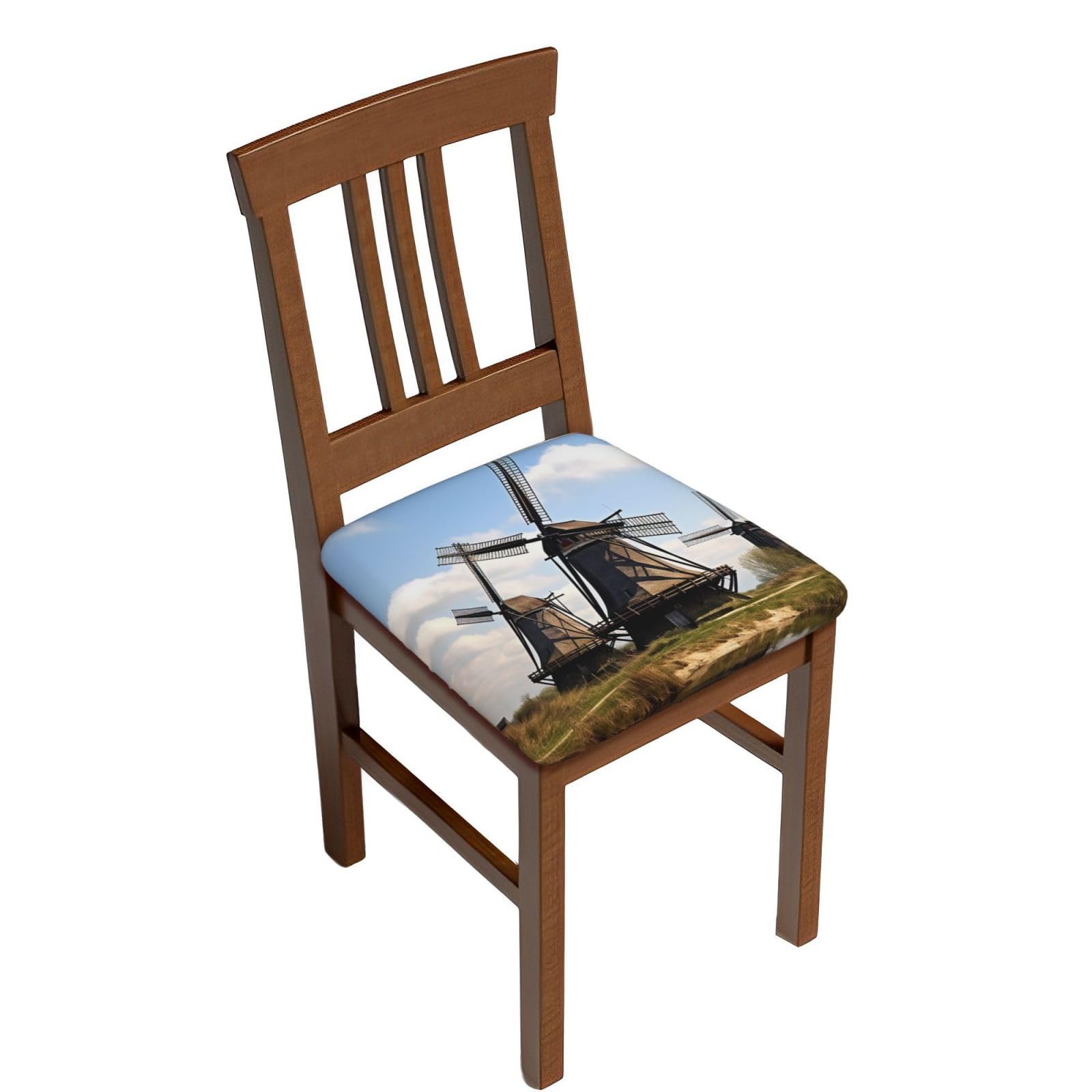 Fodpand Six Piece Windmills Square Stool Covers Stretch Removable Square Bar Stool Seat Covers Washable Dustproof Stool Cushion Slipcover Soft Milk Silk Bar Chair Covers With Band
