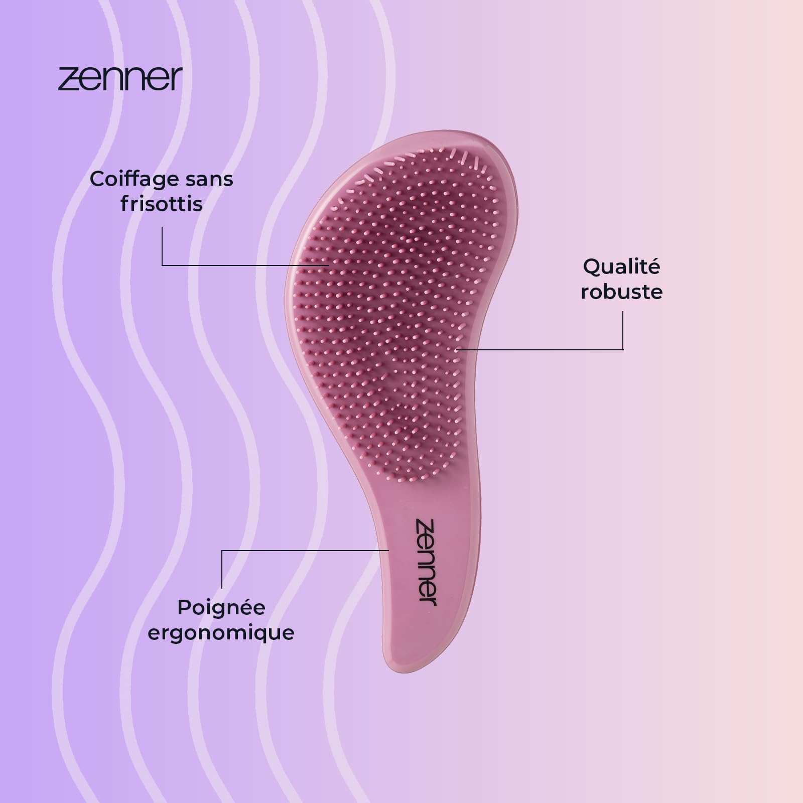 Zenner Tangle-Free Maxi Hair Brush Pink, Large Detangling Brush with Flexible Pins & Ergonomic Handle, For Wet or Dry Hair - Image 3