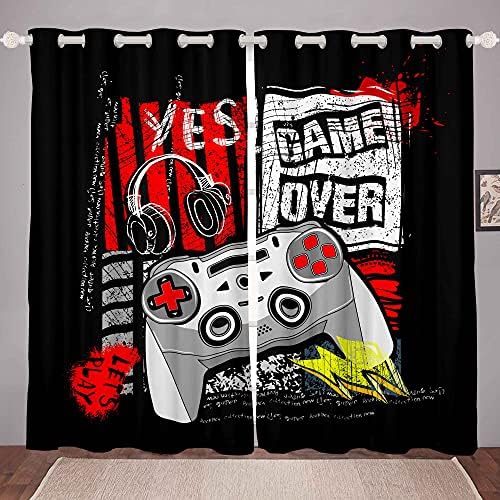 Games Curtain for Gaming Bedroom Living Room Gamer Room Curtains Kids Boys Video Game Gamepad Window Drapes Console Game Controller Curtain Blue W46*L54