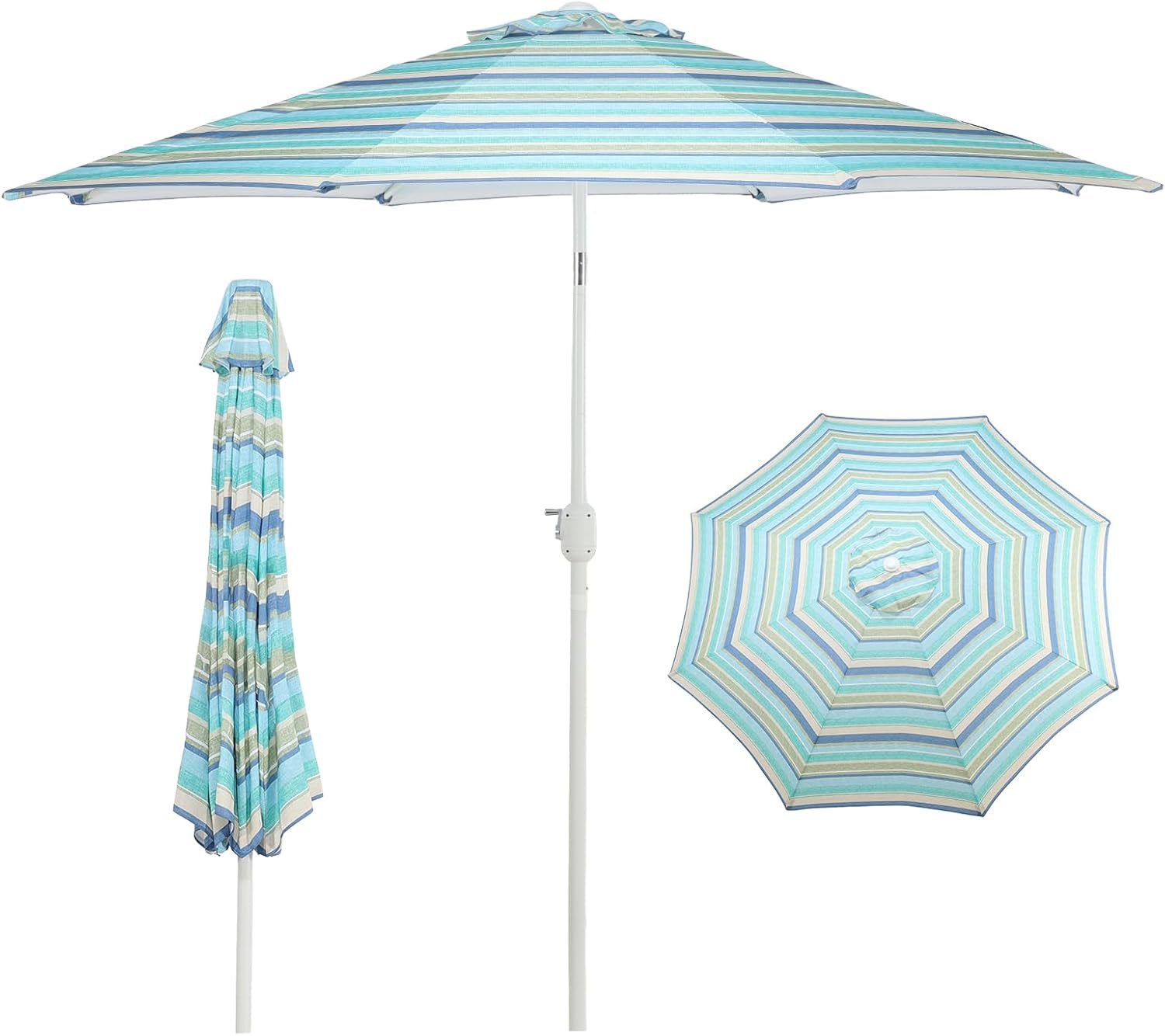 Aoodor 9 Ft Patio Market Umbrella, Outdoor Table UV Protection Umbrella with 8 Sturdy Steel Ribs, Push Button Tilt and Crank for Garden, Deck, Backyard, Poolside