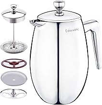 Easyworkz Cafeteira térmica de parede dupla com isolamento térmico Nando, cafeteira de aço inoxidável 304, inovador sistema de filtragem de êmbolo de 4 níveis, 700 ml