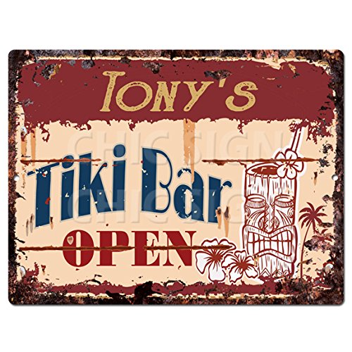 TONY'S Tiki Bar OPEN Chic Sign Rustic Vintage style Retro Kitchen Bar Pub Coffee Shop Birthday Valentine's Day Father's Day Christmas Gift for Men Man Cave Decor Ideas