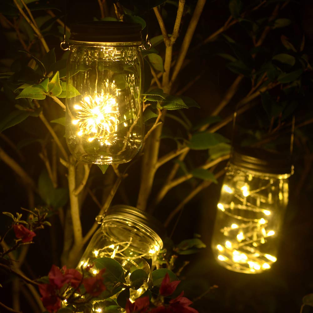 CHBKT Lot De 4 Lampes Solaires En Forme De Bocal Mason Bocal Poignu00e9e