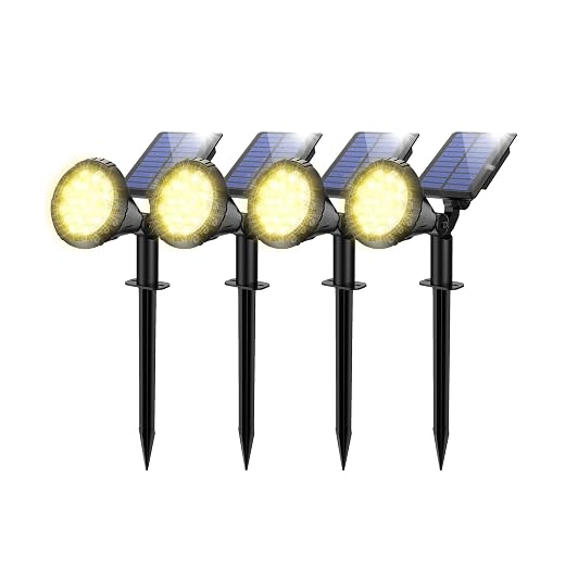 Solar Spot Lights for Outside, 27 LED Outdoor Solar Lights for Yard, 4 Pack Solar Spotlights Waterproof Auto On/Off for Landscape, Wall, Garden, Pool, Tree, Pathway and Driveway(Warm White)
