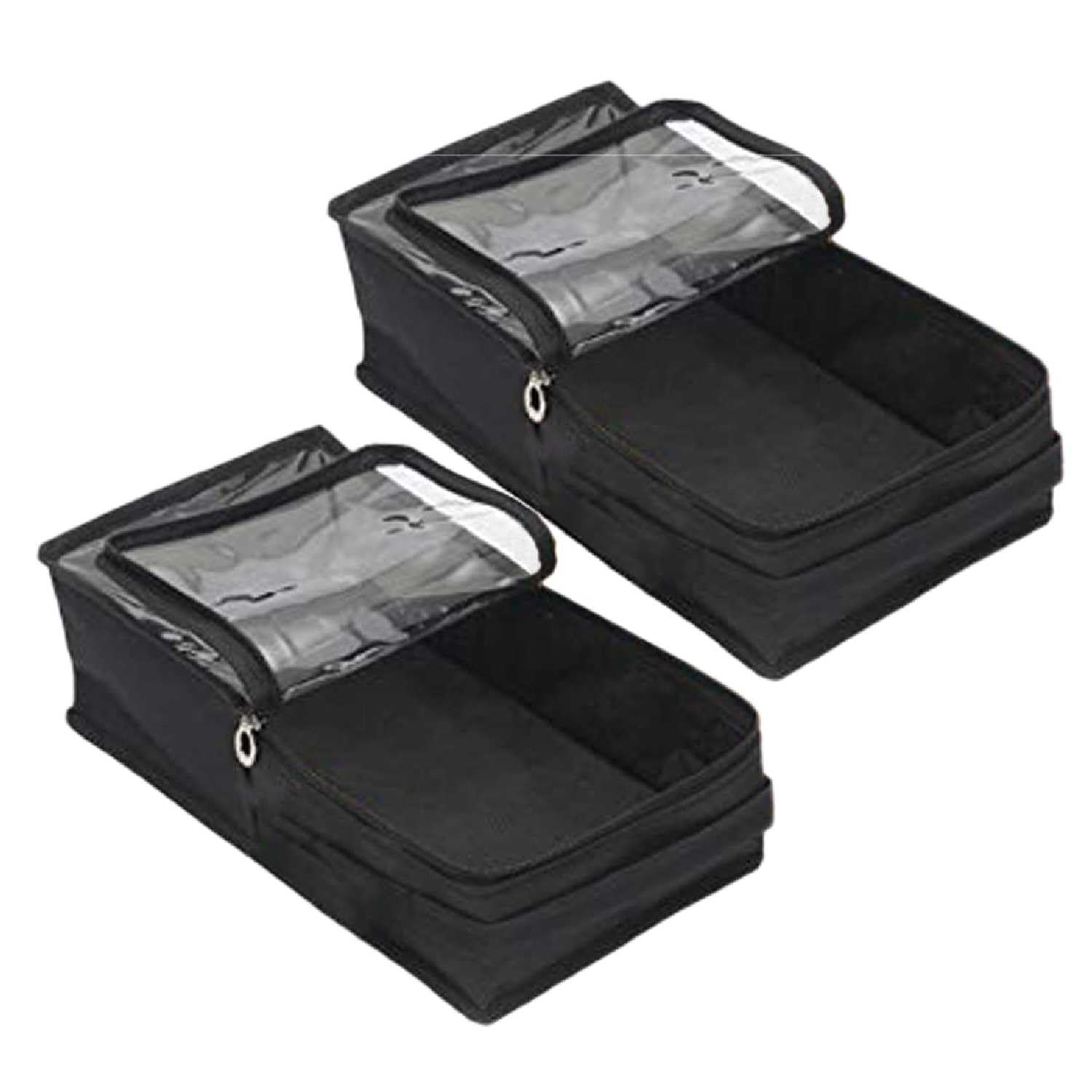 Systemizer Shoe Organizer | Trevaling Organizer | Clear Foldable Shoe Storage | Space Saving Shoes Holder w/Reinforced Handles Stackable Shoe Organizer Black Pack of 2-image-22