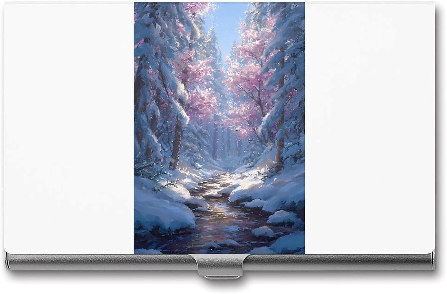 Snowy Forests Icy River Winter Slim Business Card Case for Men Women Pocket Metal Name Card Holder