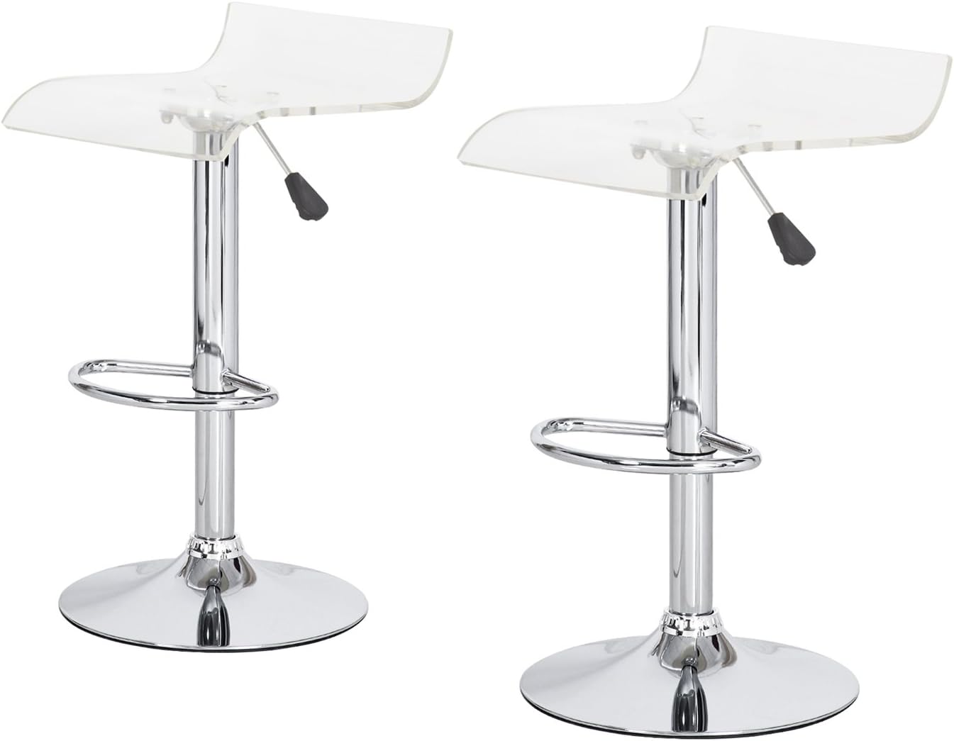 Joveco Clear Acrylic Adjustable Barstool with Micro Back, Chrome Finish and Pedestal Base - Set of 2