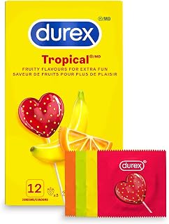 Durex Condoms, Tropical Flavors & Colours Lubricated, 12 Count
