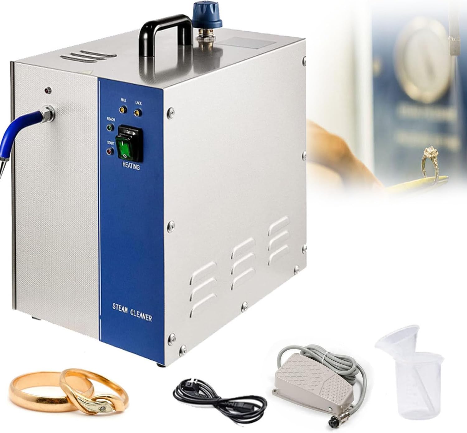 1300W 2200W 110V Jewelry Steam Cleaner Machine with Pedal Stainless-Steel High Pressure Gold and Silver Jewelry Cleaner Steamer