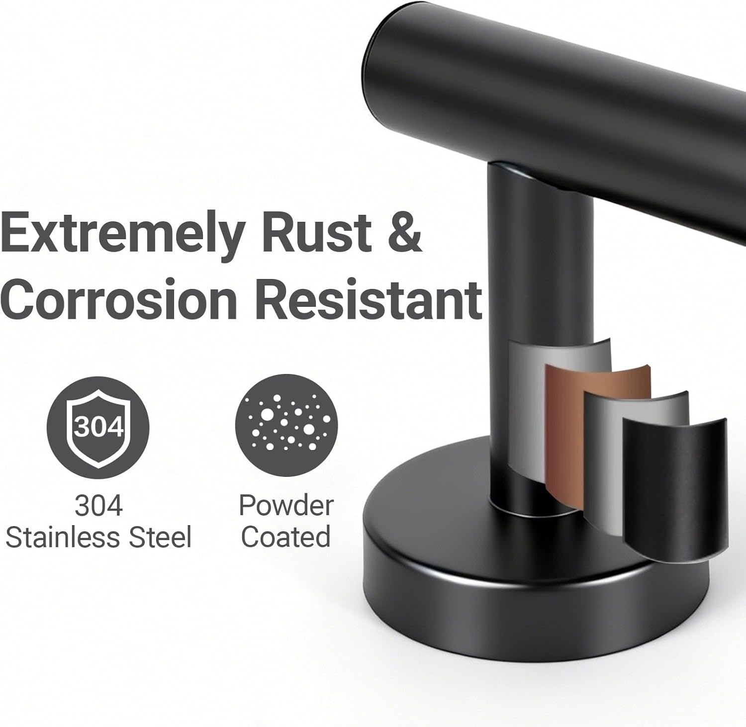 24 Inch Usable Towel Bar, 5-Piece Matte Black Bathroom Accessories, SUS304 Stainless Steel Towel Ring Holder, Toilet Paper Holder with 2 Hooks, Wall Mounted Modern Bathroom Hardware Set