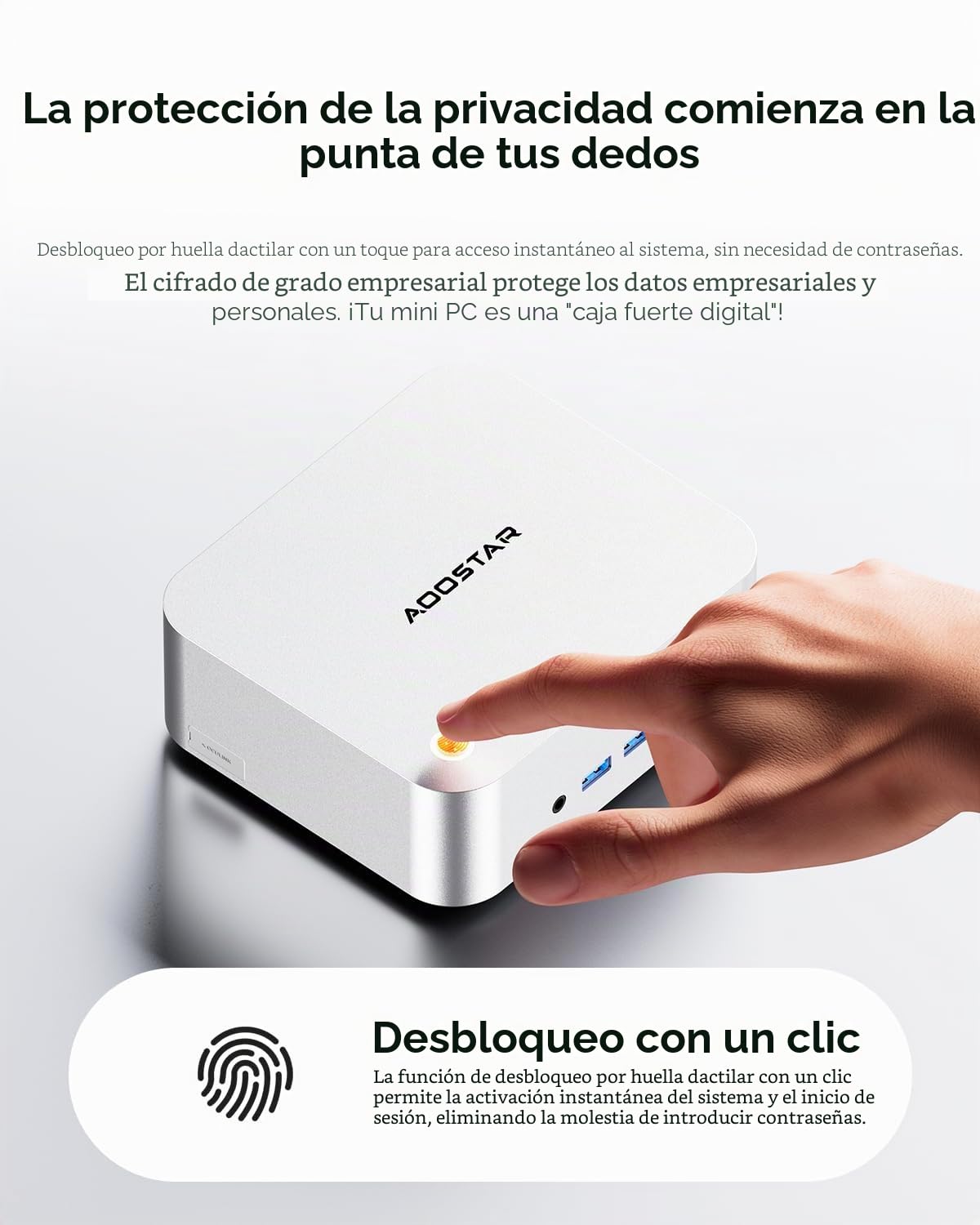 AOOSTAR MACO Mini PC Ryzen 7 H255(hasta 4,9GHz) Mini Ordenador Barebone Sin RAM Sin M.2 PCIe4.0 SSD, Micro PC para Juegos OCuLink/2xUSB4.0/2x2,5G LAN/4-Pantalla 4K/Desbloqueo por Huella Dactilar