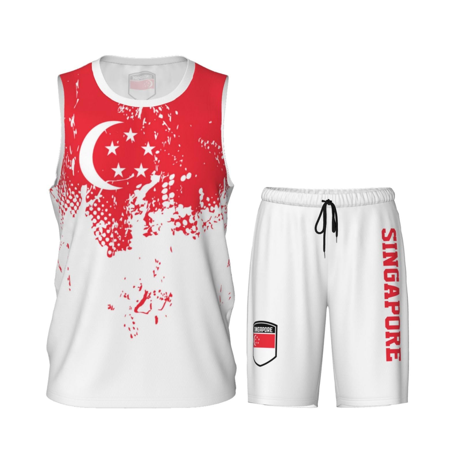 Singapore Flag Grain (2) Basketball Jersey Uniform Suit for Men Women Adults Training Athletic Set
