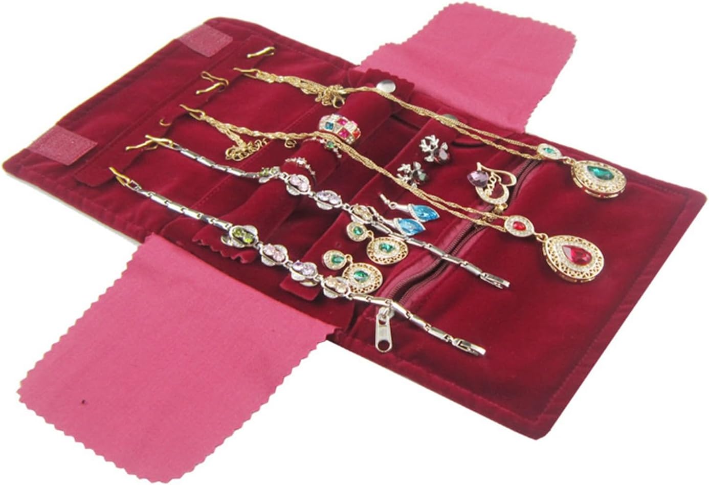 Jewelry Case Roll Bag Organizer for Necklace Earrings Ring Bracelet Jewelry Organizer Elastic Band and Anti-Winding