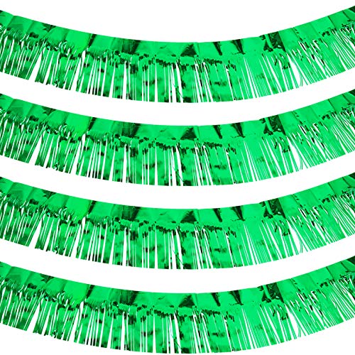 WILLBOND 4 Packs 10 Feet Fringe Garland Foil Fringe Garland Metallic Tinsel Foil Garland Wall Hanging Fringe Banner for Wedding Birthday Parties Holiday Decorations and More (Green)
