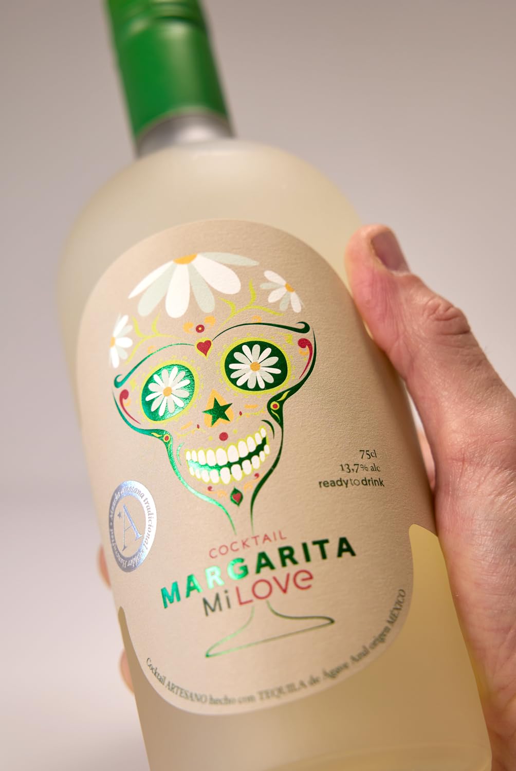 MiLove Margarita – Cóctel Premium, artesano y natural, elaborado con tequila Agave azul (México), limón mediterráneo, licor triple seco y jarabe simple – 75 cl.