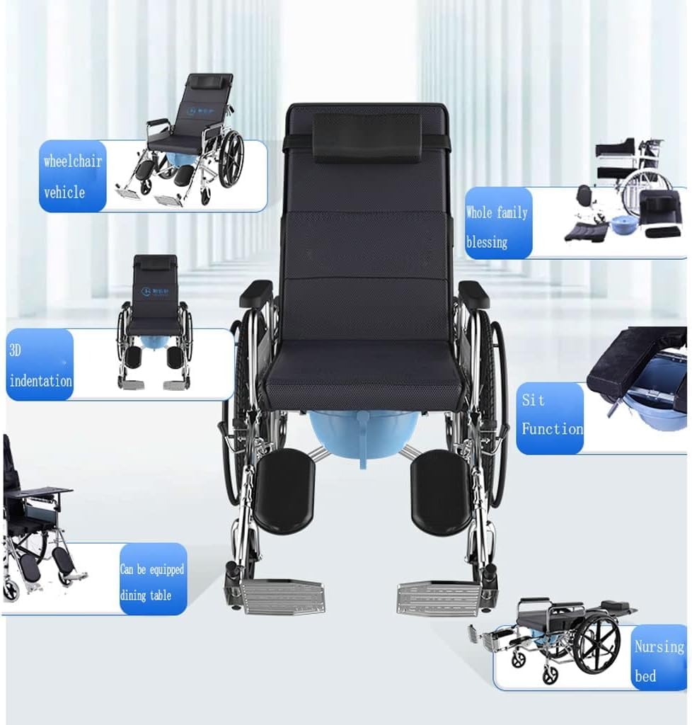 Silla de ruedas reclinable con respaldo alto Cómoda con frenos de mano Silla de ruedas manual plegable y liviana con reposapiernas elevables Silla de transporte Ayuda para la movilidad para adultos