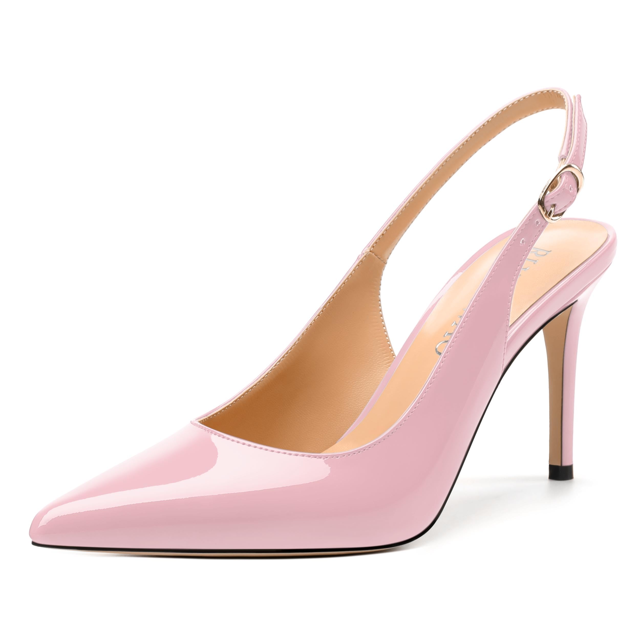 RLYGHWAO Women's Pumps, Slingback Pointed Toe Stiletto High Heels, Fashion Adjust Buckle Patent Shoes for Women 3.3 inch