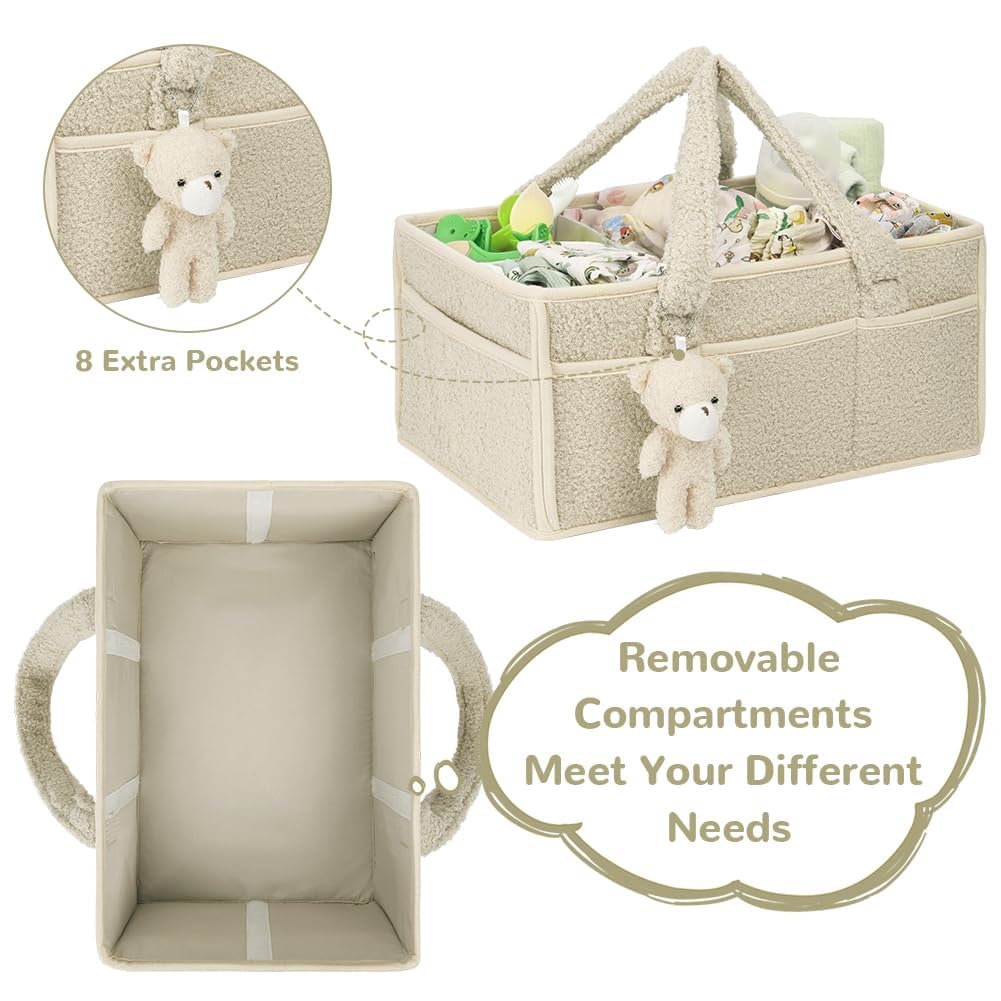 Organizador Pañales, Cesta Organizadora Bebe, Grande Pañales Bolso Para Bebés para Bebes Recien Nacidos de Viaje (Blanquecino)